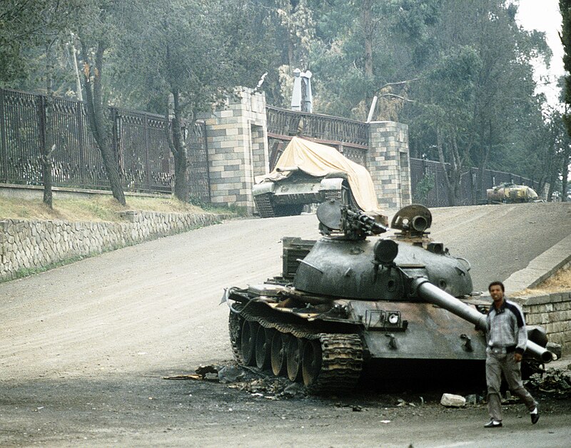 Destroyed T-62 and T-55 tanks in Addis Ababa, May 1991