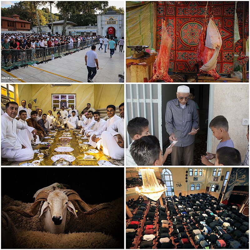 Composite of Eid al-Adha observances around the Muslim world