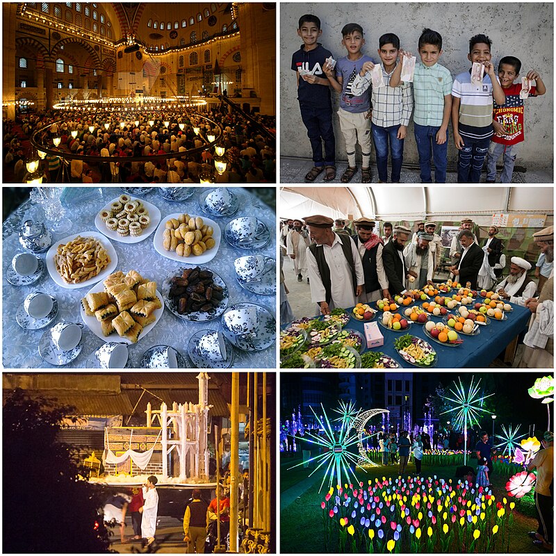 Composite of Eid al-Fitr observances around the Muslim world